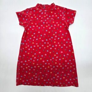 Vintage Buster Brown Girls Red Floral Velour Mock Neck Short Sleeve Dress Size 6